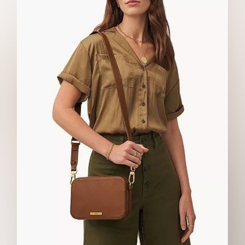 NWT Fossil Bryce Brown Leather Crossbody Bag